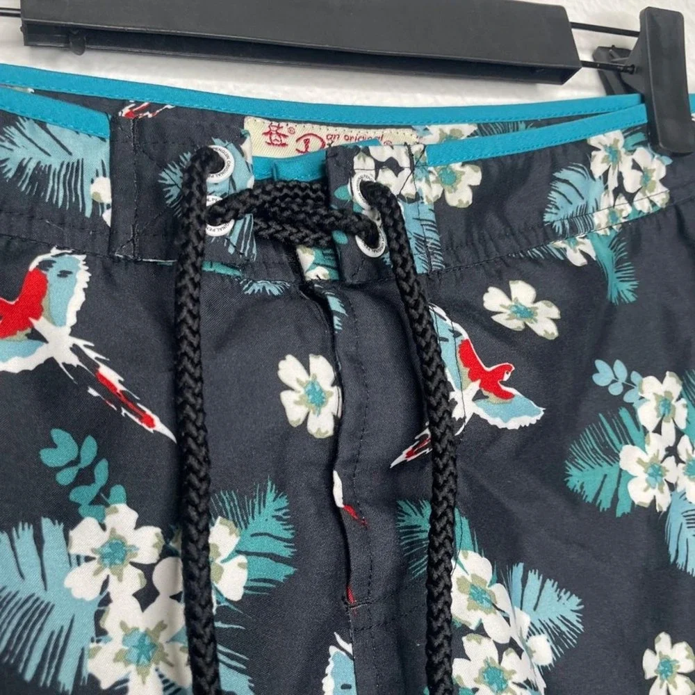 Original Penguin Mens Navy Blue Tropical Parrot Floral Board Shorts Size 30